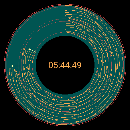 Etch on a round Garmin display. Two engraved rings sweep through an enamel dial.