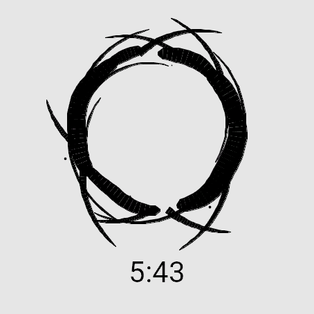 Heptapod on a round Garmin display. A broken ink circle with curling brush strokes.