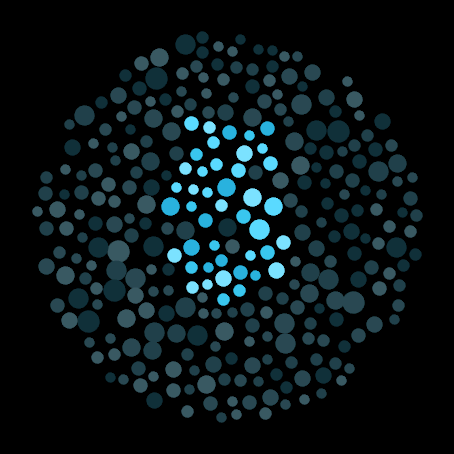 Ishihara on a round Garmin display. One circular field of colored dots hides the current hour.