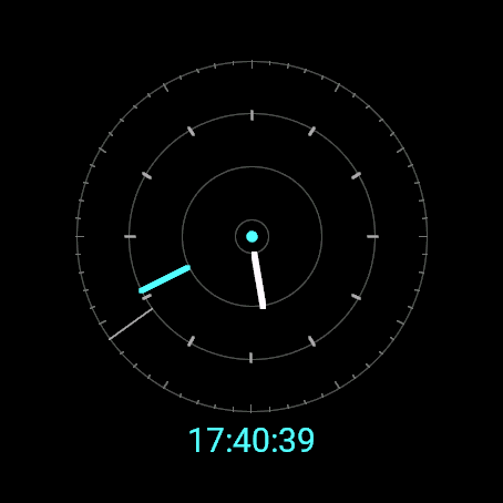 Spectrum on a round Garmin display. Hours, minutes and seconds occupy separate bands of one circular dial.
