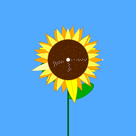 Sunflower on a round Garmin display. Yellow petals surround a disk of spiraling seeds against a blue sky.