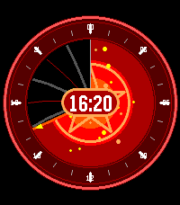 Doom Iris running on a color Pebble as a red and copper 24-hour seal.
