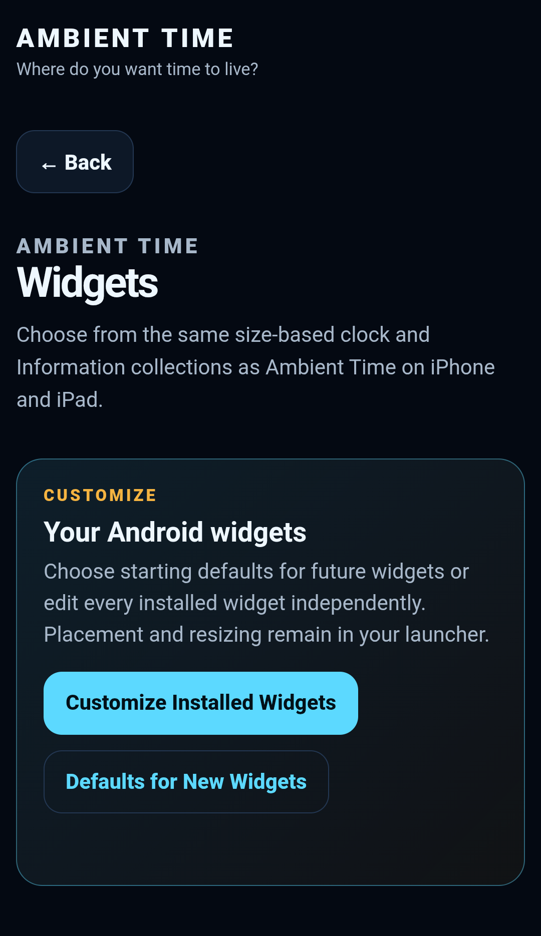 Android widget settings screen